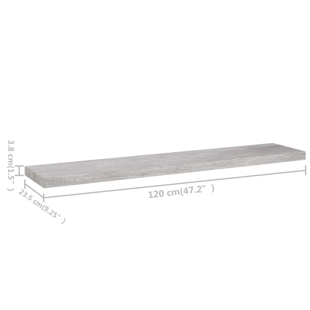 Floating shelves 4 pcs. Concrete grey 120x23.5x3.8 cm MDF