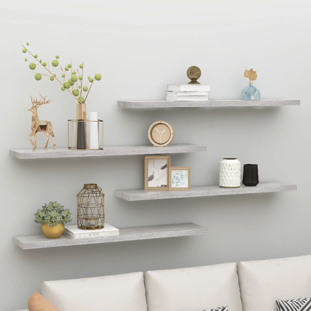 Floating shelves 4 pcs. Concrete grey 120x23.5x3.8 cm MDF