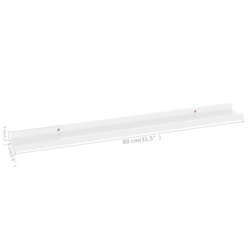 Wall shelves 2 pcs. High-gloss white 80x9x3 cm