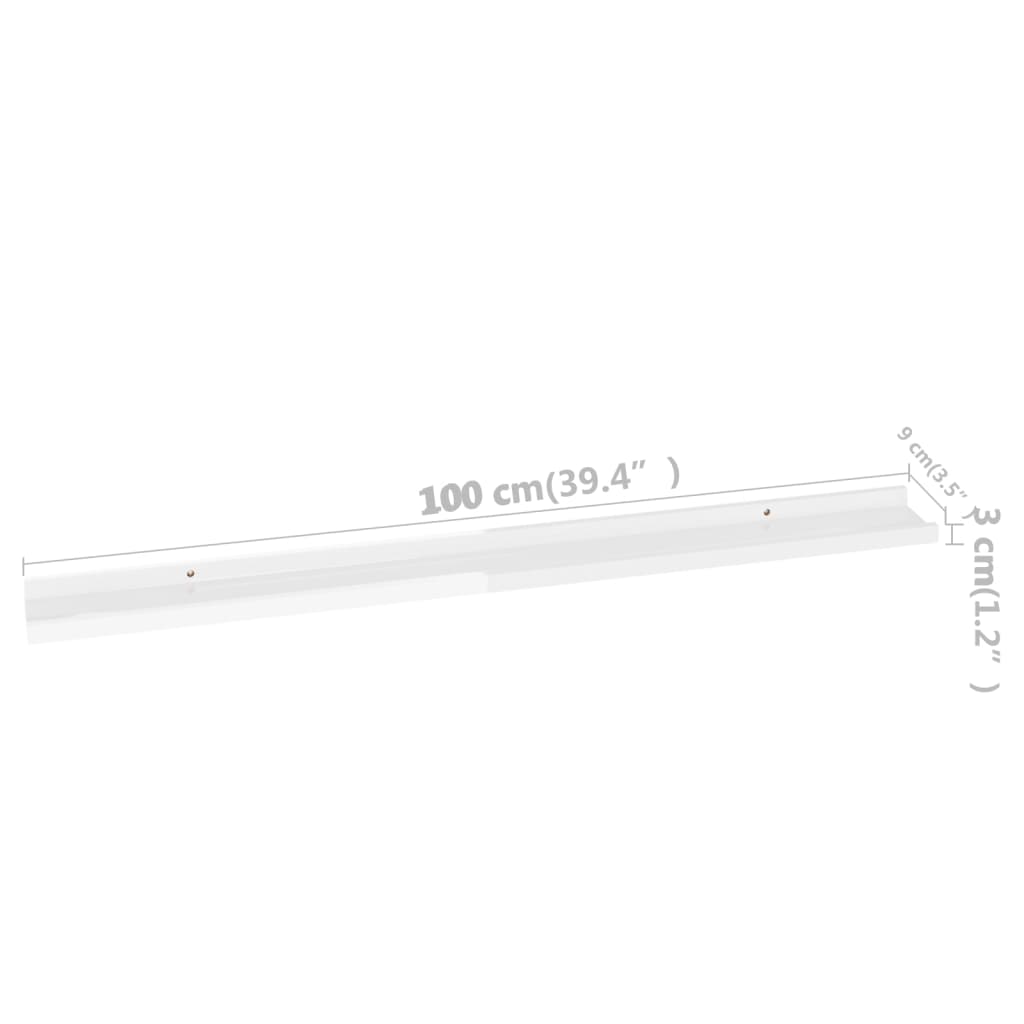 Wall shelves 4 pcs. High-gloss white 100x9x3 cm