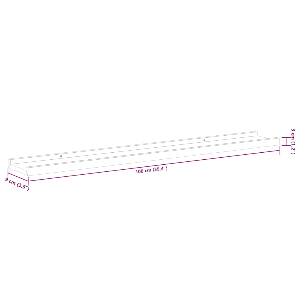 Wandregale 2 Stk. Grau 100x9x3 cm
