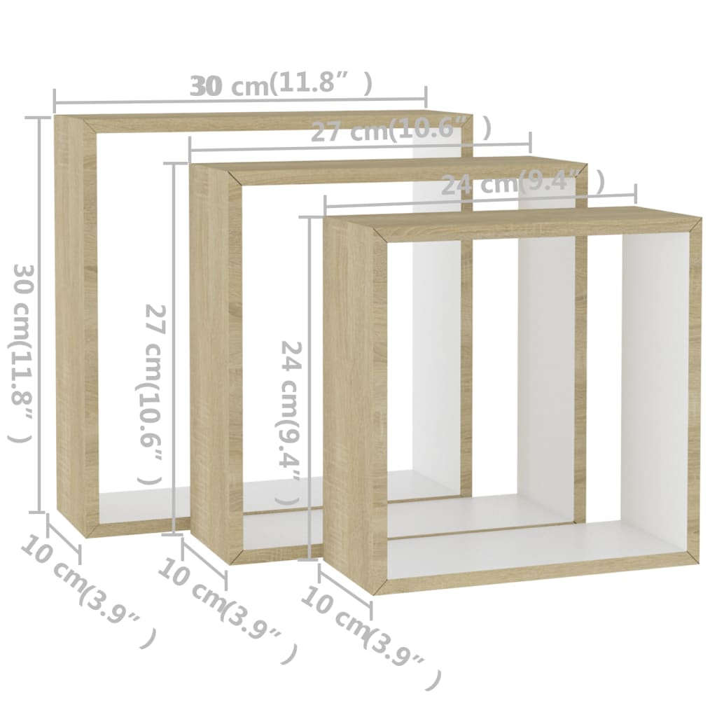 Cube shelves 3 pcs. White and Sonoma oak