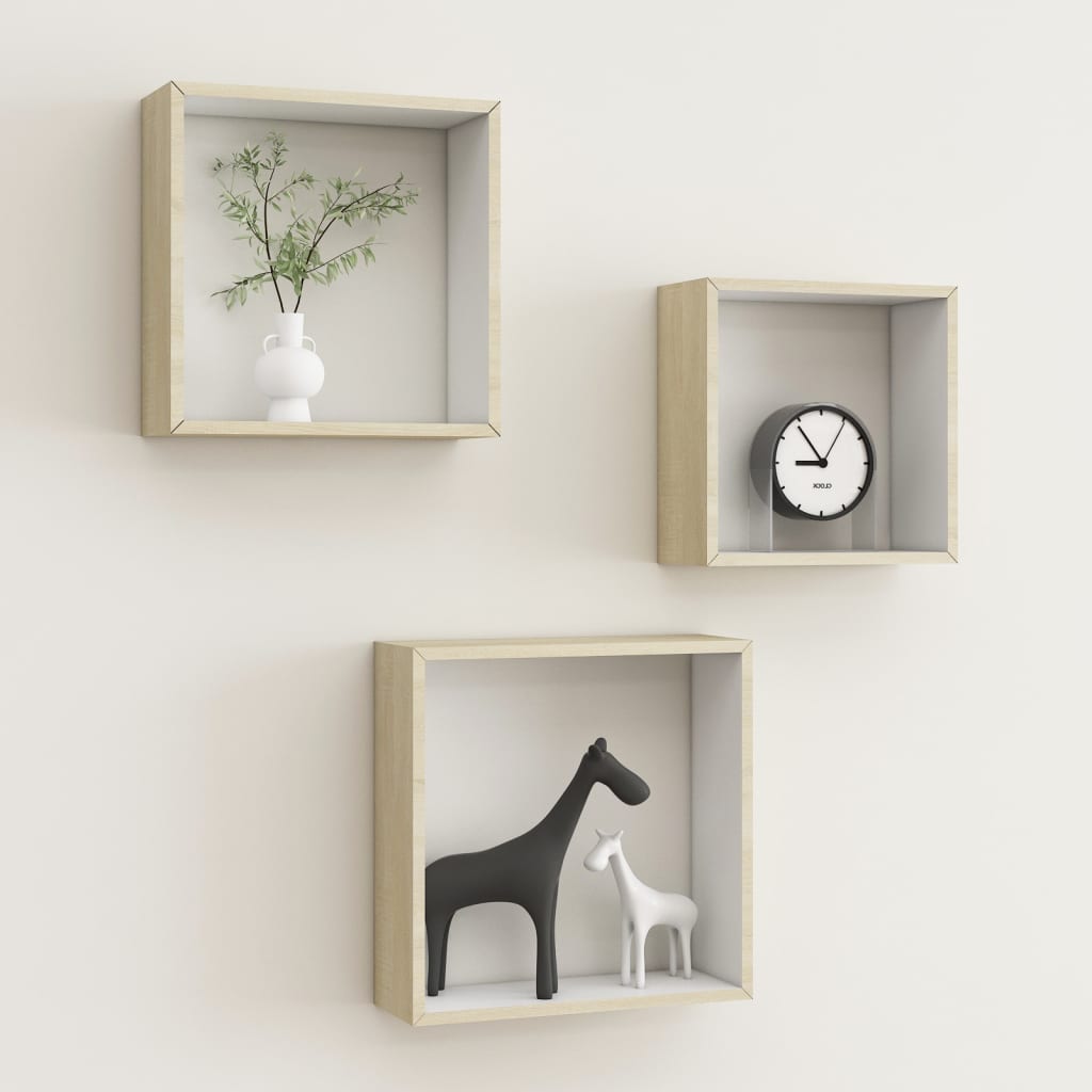 Cube shelves 3 pcs. White and Sonoma oak