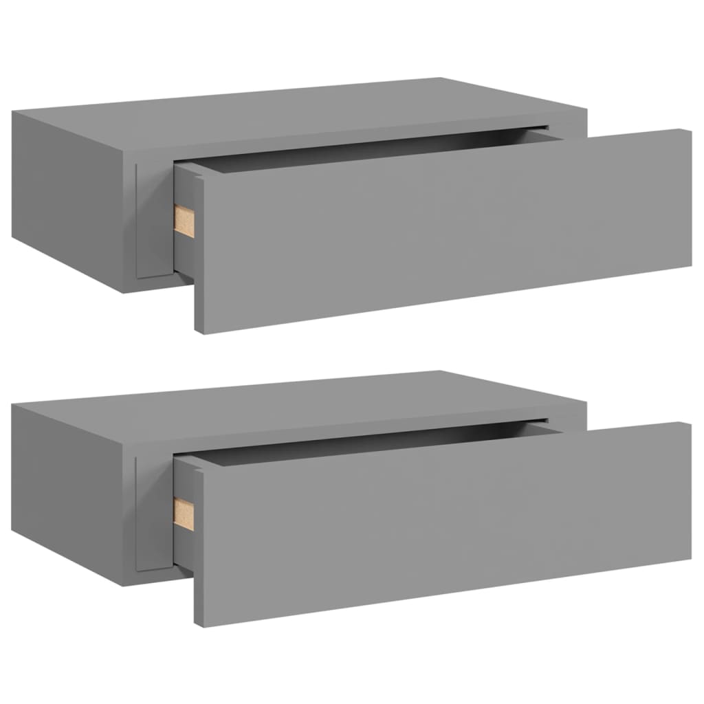 Wall shelves with drawers 2 pcs. Grey 40x23.5x10 cm MDF