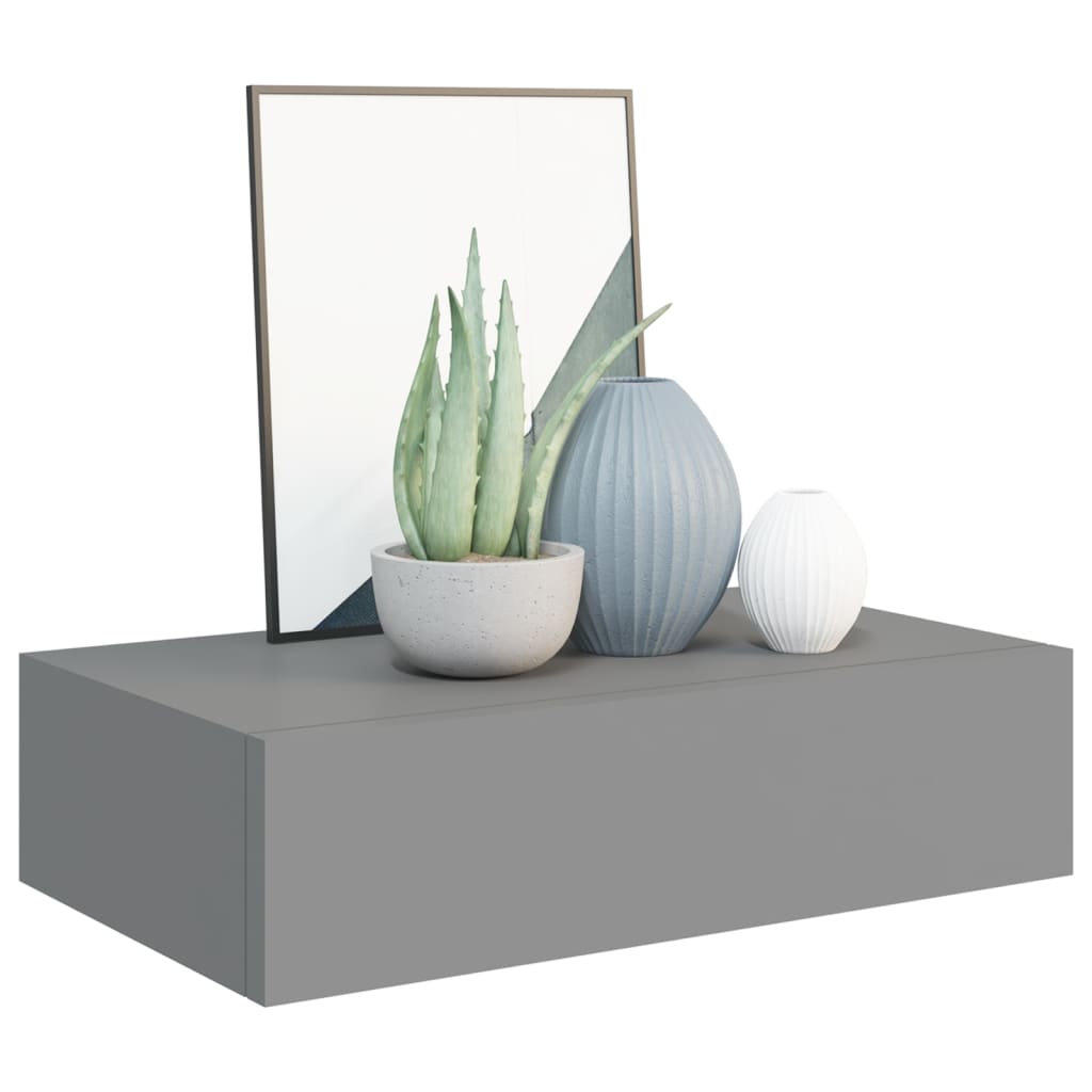 Wall shelves with drawers 2 pcs. Grey 40x23.5x10 cm MDF