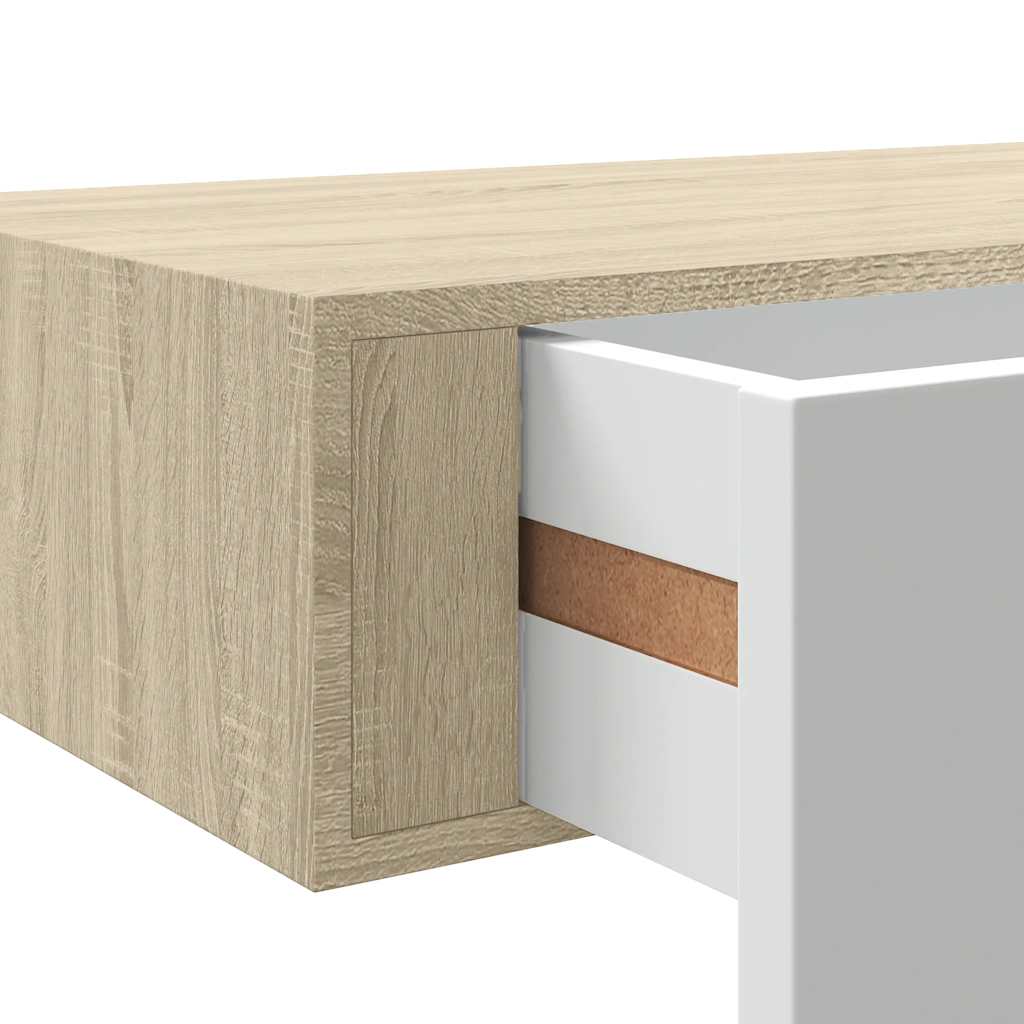 Wandregale mit Schubladen 2 Stk. Eichen-Optik Weiß 40x23,5x10cm