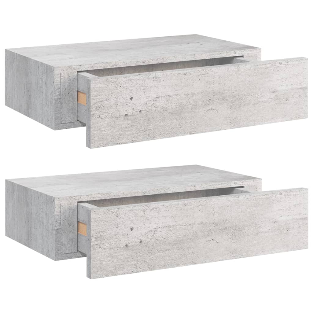 Étagères murales avec tiroirs, 2 pièces, gris béton, 40 x 23,5 x 10 cm, MDF