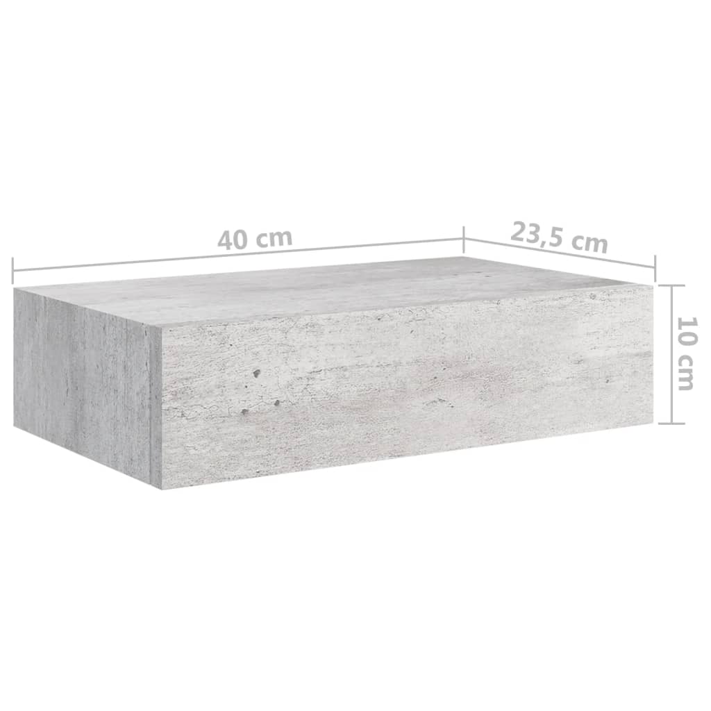 Étagères murales avec tiroirs, 2 pièces, gris béton, 40 x 23,5 x 10 cm, MDF