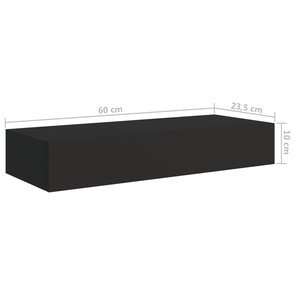 Wall shelves with drawers 2 pcs. Black 60x23.5x10 cm MDF