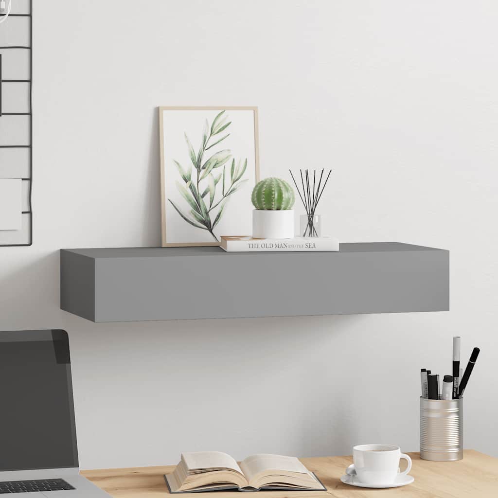 Wall shelf with drawer grey 60x23.5x10 cm MDF