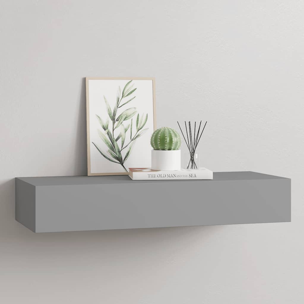 Wall shelf with drawer grey 60x23.5x10 cm MDF
