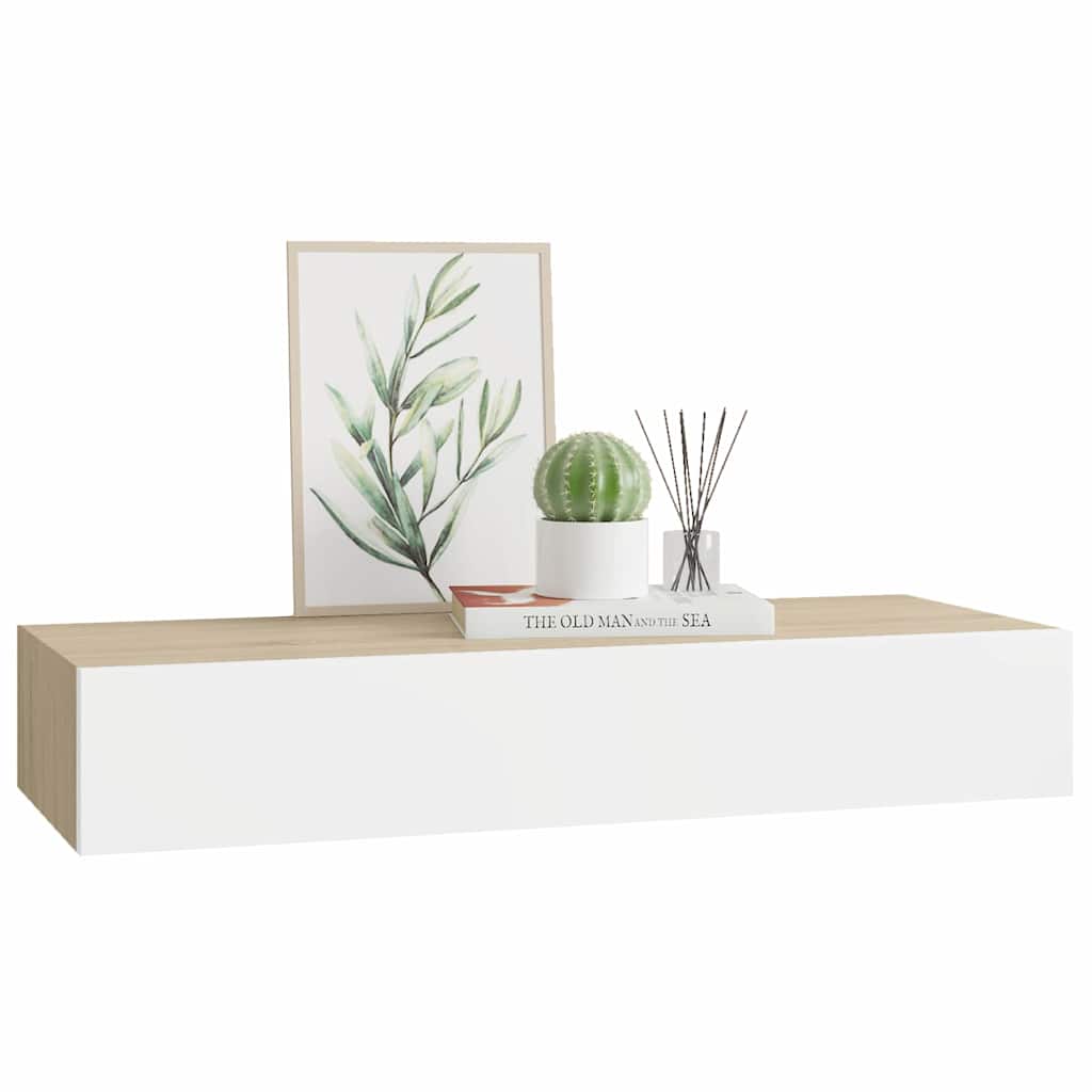 Wandmontiertes Schubladenregal Eiche und Weiß 60 x 23,5 x 10 cm MDF