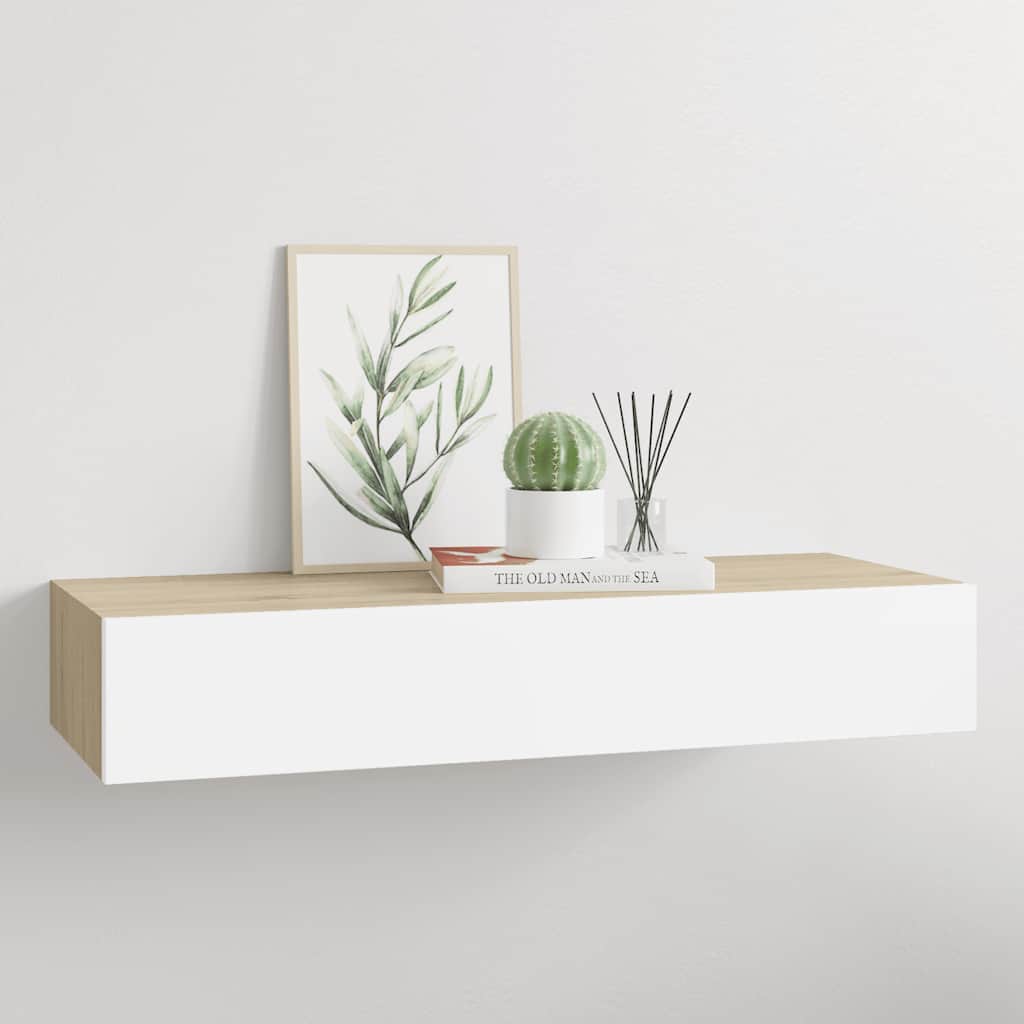 Wandmontiertes Schubladenregal Eiche und Weiß 60 x 23,5 x 10 cm MDF