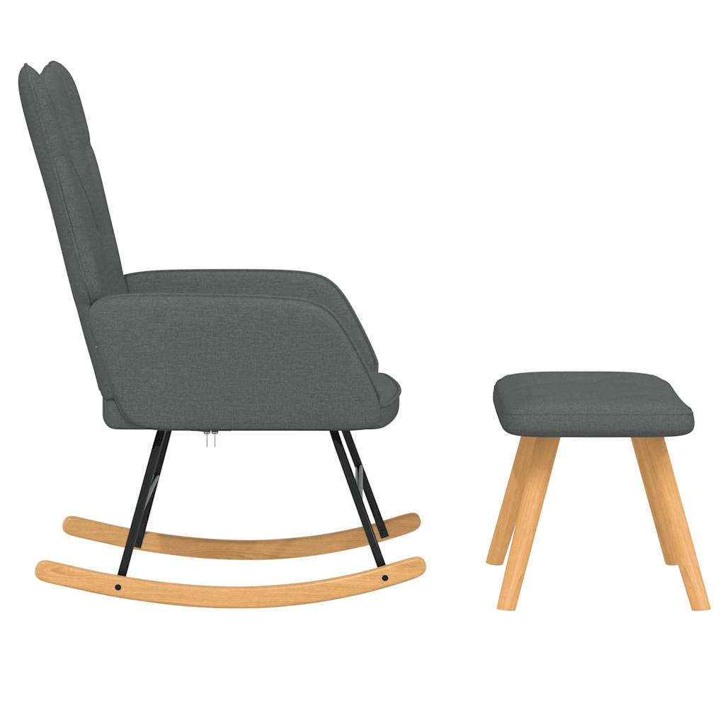 Chaise à bascule avec tabouret en tissu gris foncé