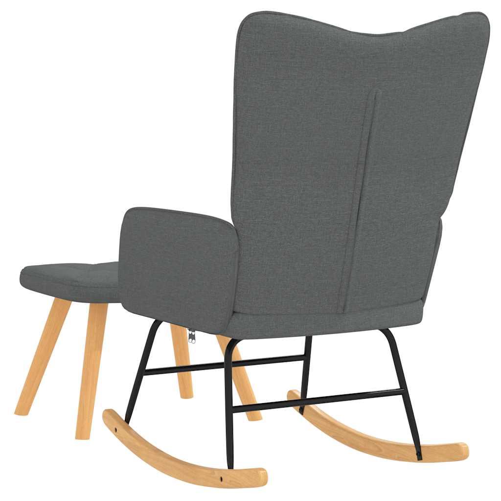 Chaise à bascule avec tabouret en tissu gris foncé