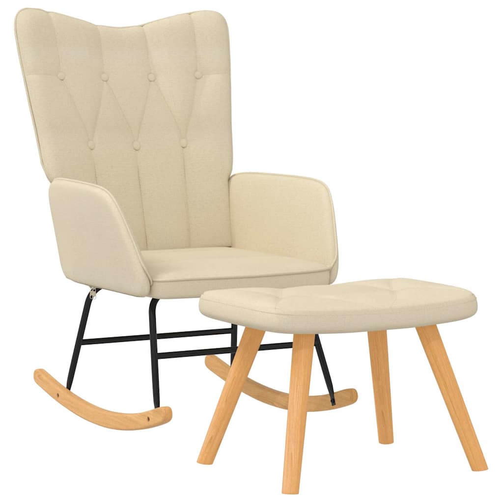 Chaise à bascule avec tabouret en tissu crème