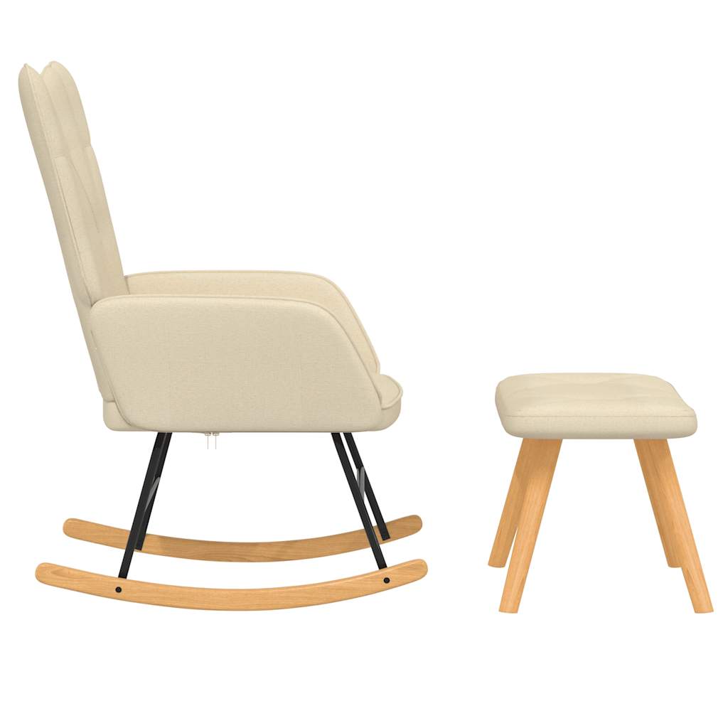 Chaise à bascule avec tabouret en tissu crème