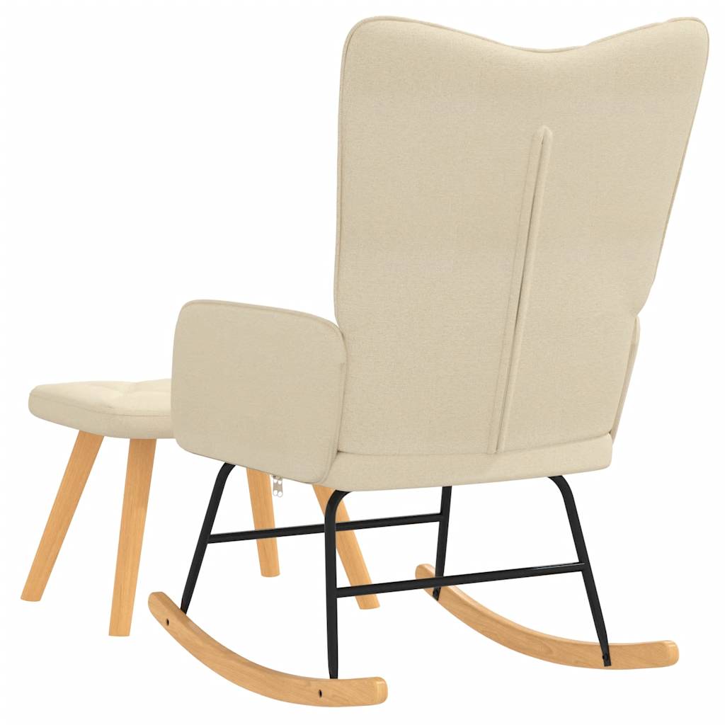 Chaise à bascule avec tabouret en tissu crème