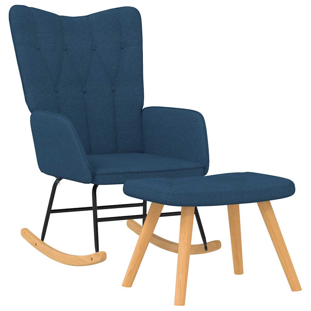 Chaise à bascule avec tabouret en tissu bleu