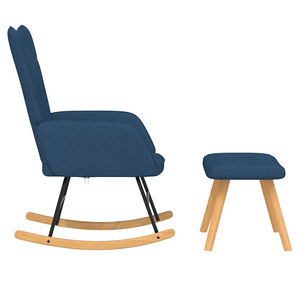 Chaise à bascule avec tabouret en tissu bleu