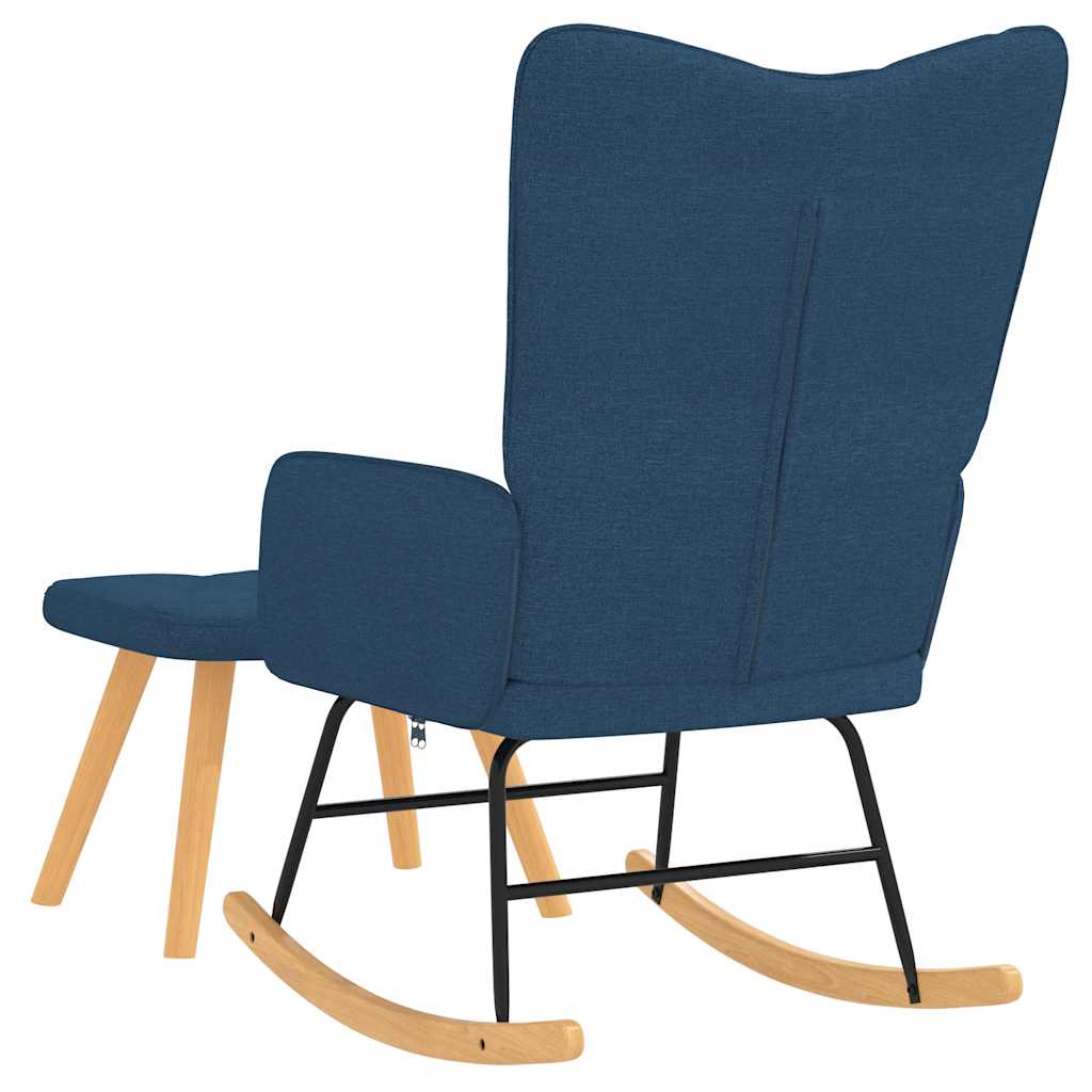 Chaise à bascule avec tabouret en tissu bleu