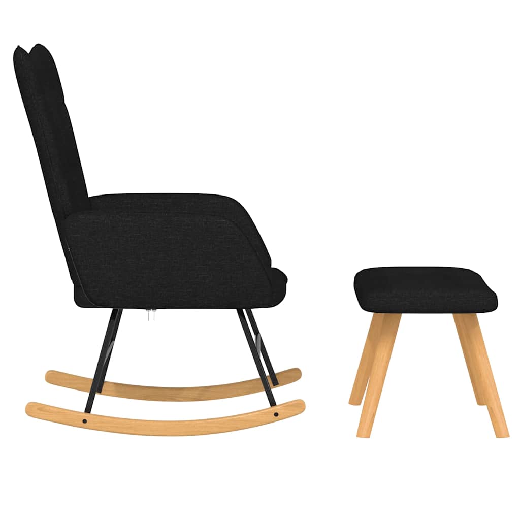Chaise à bascule avec tabouret en tissu noir