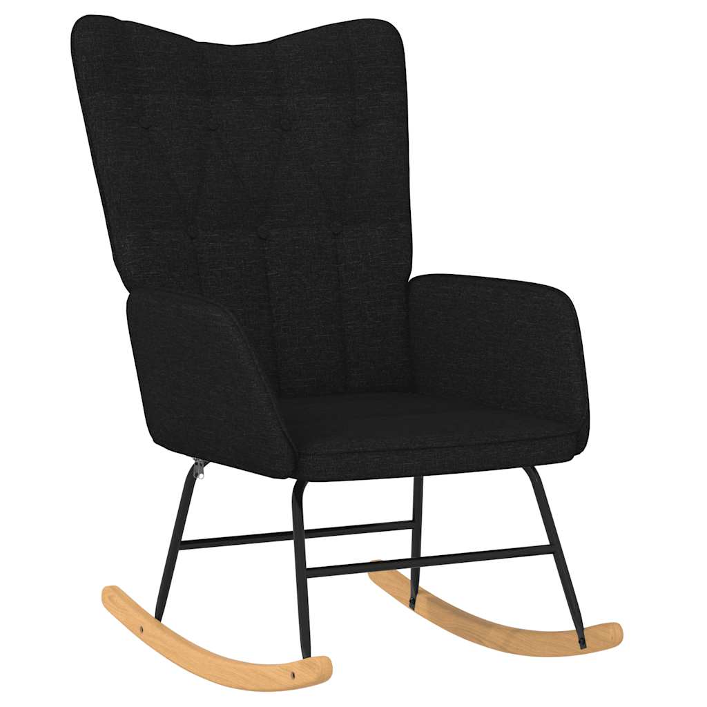 Chaise à bascule avec tabouret en tissu noir