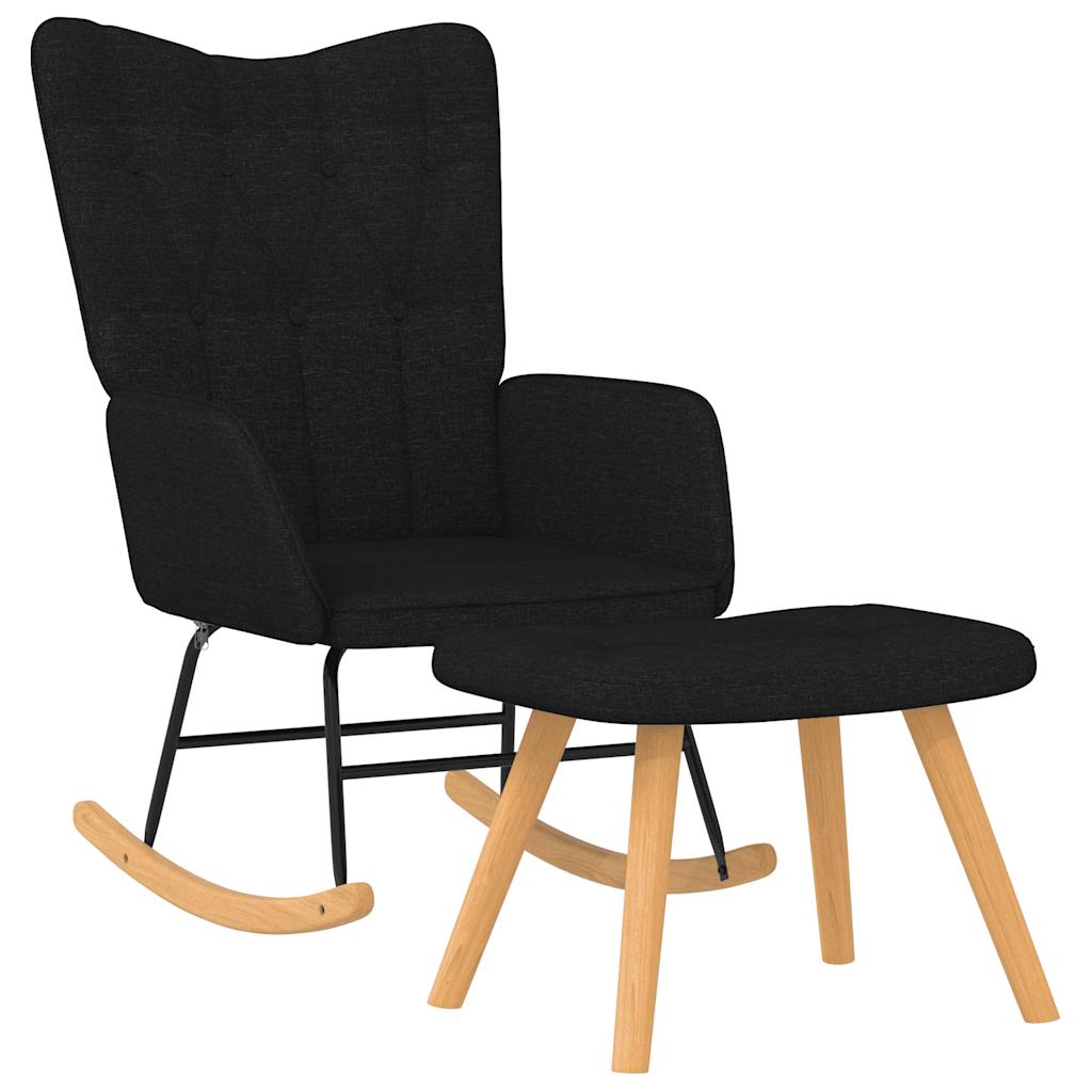 Chaise à bascule avec tabouret en tissu jaune moutarde