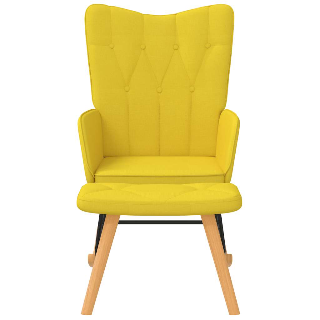 Chaise à bascule avec tabouret en tissu jaune moutarde