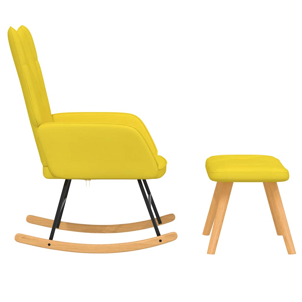Chaise à bascule avec tabouret en tissu jaune moutarde