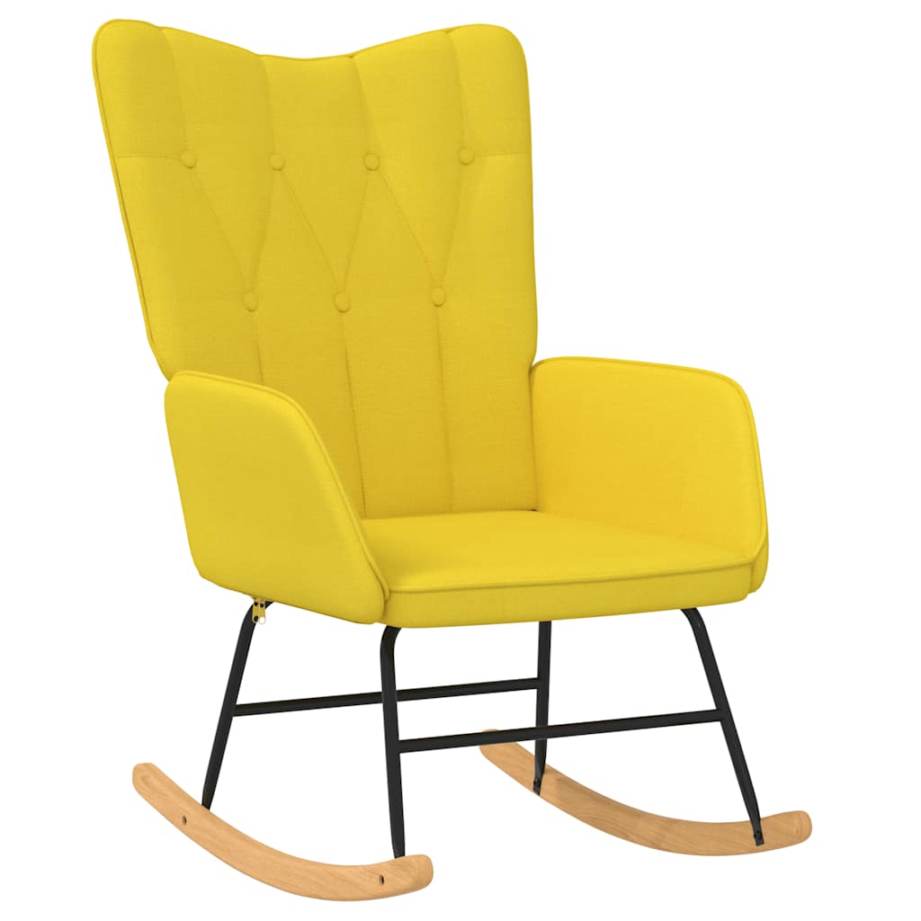 Chaise à bascule avec tabouret en tissu jaune moutarde
