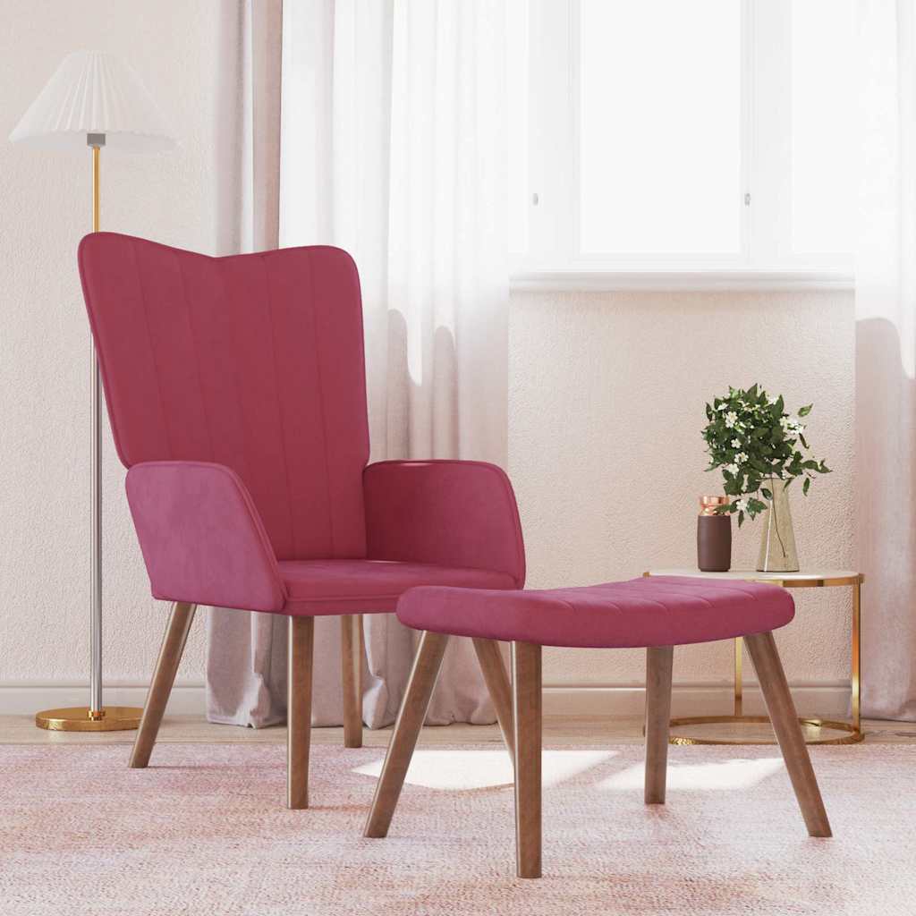 Relaxsessel mit Hocker Weinrot Samt