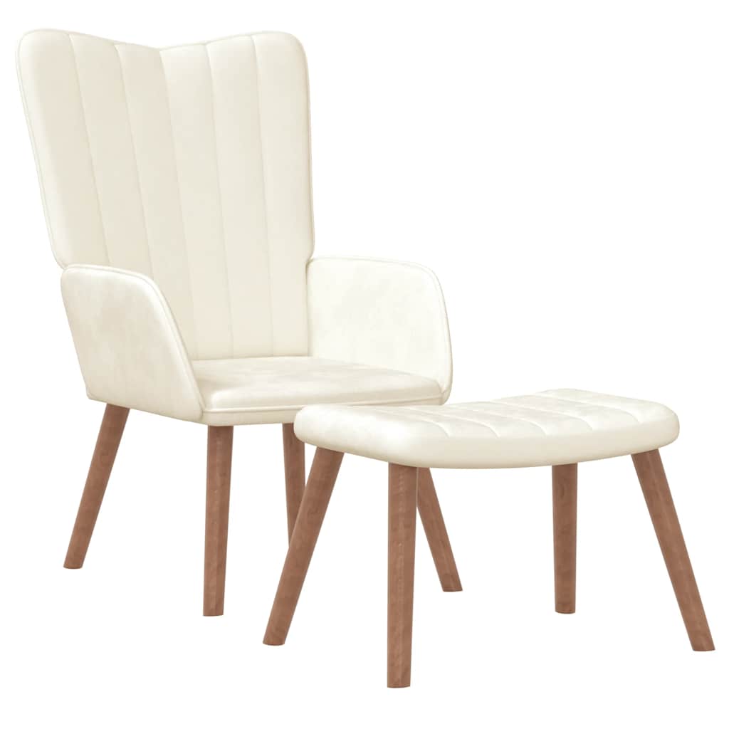 Relaxsessel mit Hocker Cremeweiß Samt