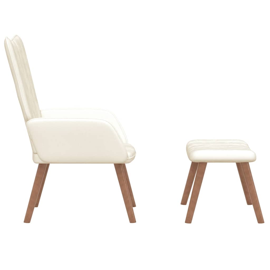Relaxsessel mit Hocker Cremeweiß Samt