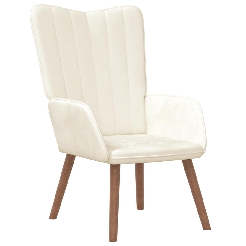 Relaxsessel mit Hocker Cremeweiß Samt