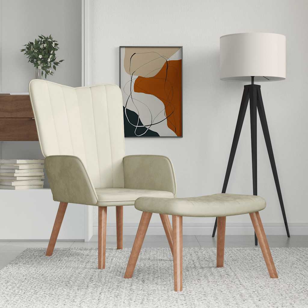 Relaxsessel mit Hocker Cremeweiß Samt