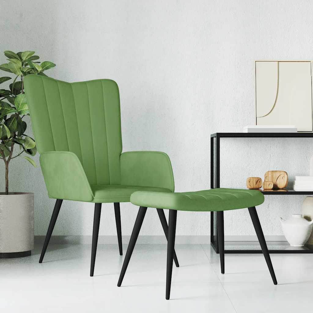 Relaxsessel mit Hocker Hellgrün Samt