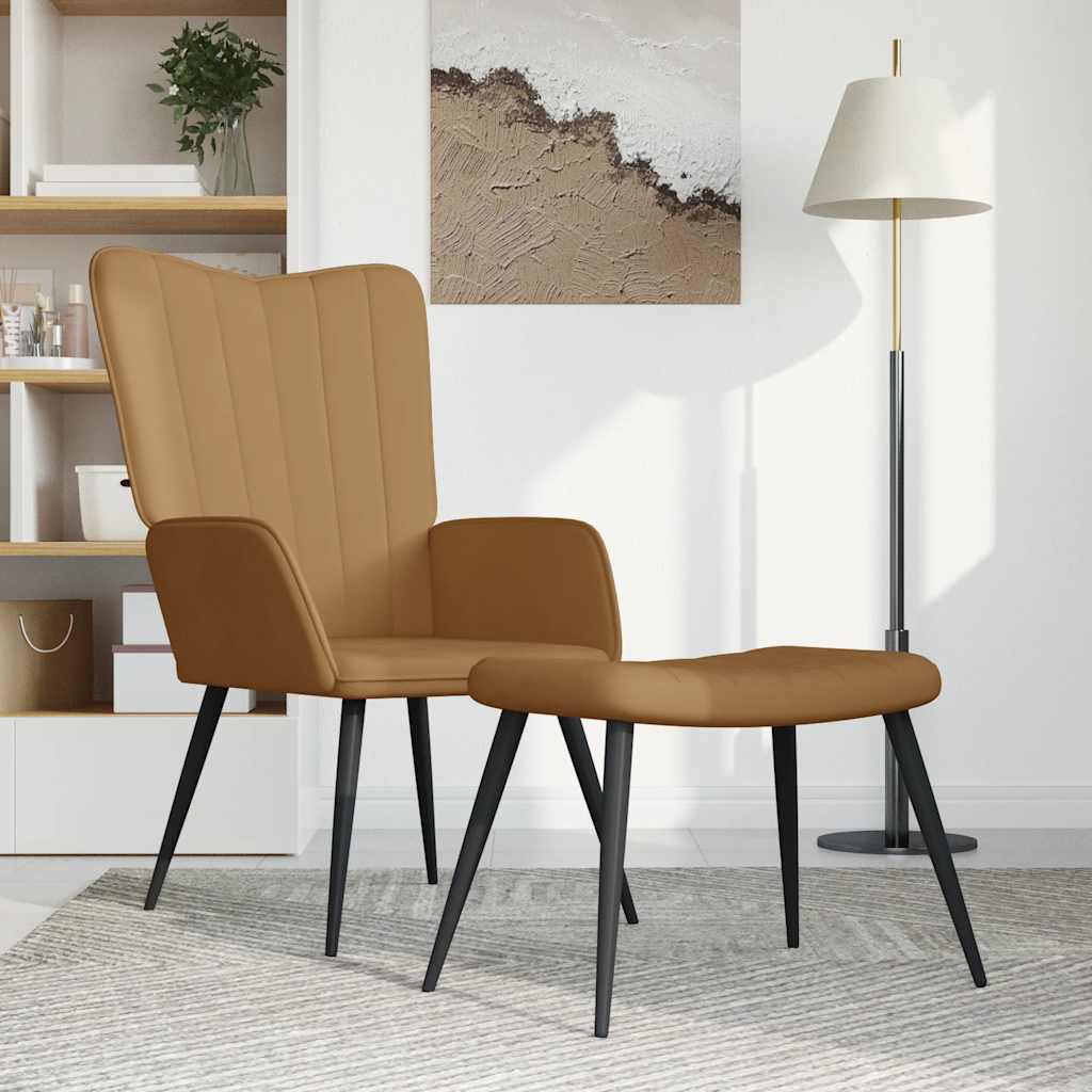 Relaxsessel mit Hocker Braun Samt