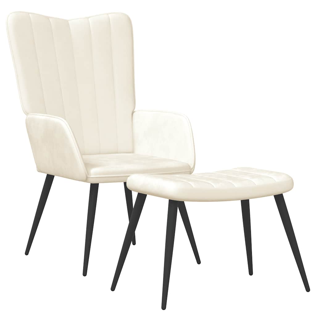 Relaxsessel mit Hocker Cremeweiß Samt
