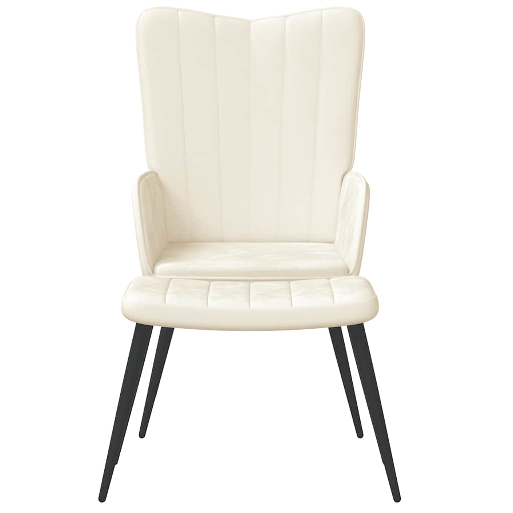 Relaxsessel mit Hocker Cremeweiß Samt