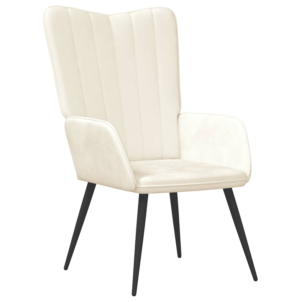Relaxsessel mit Hocker Cremeweiß Samt