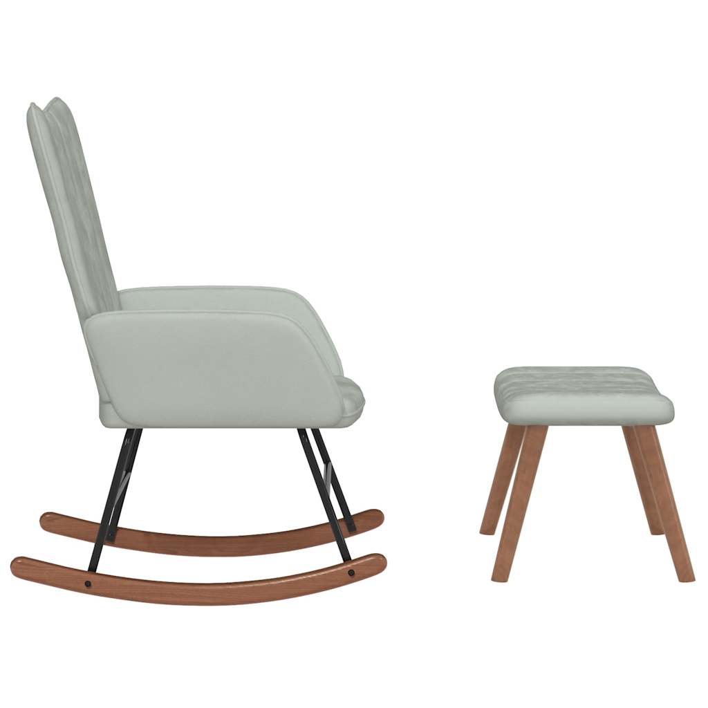 Fauteuil à bascule avec tabouret en velours gris clair