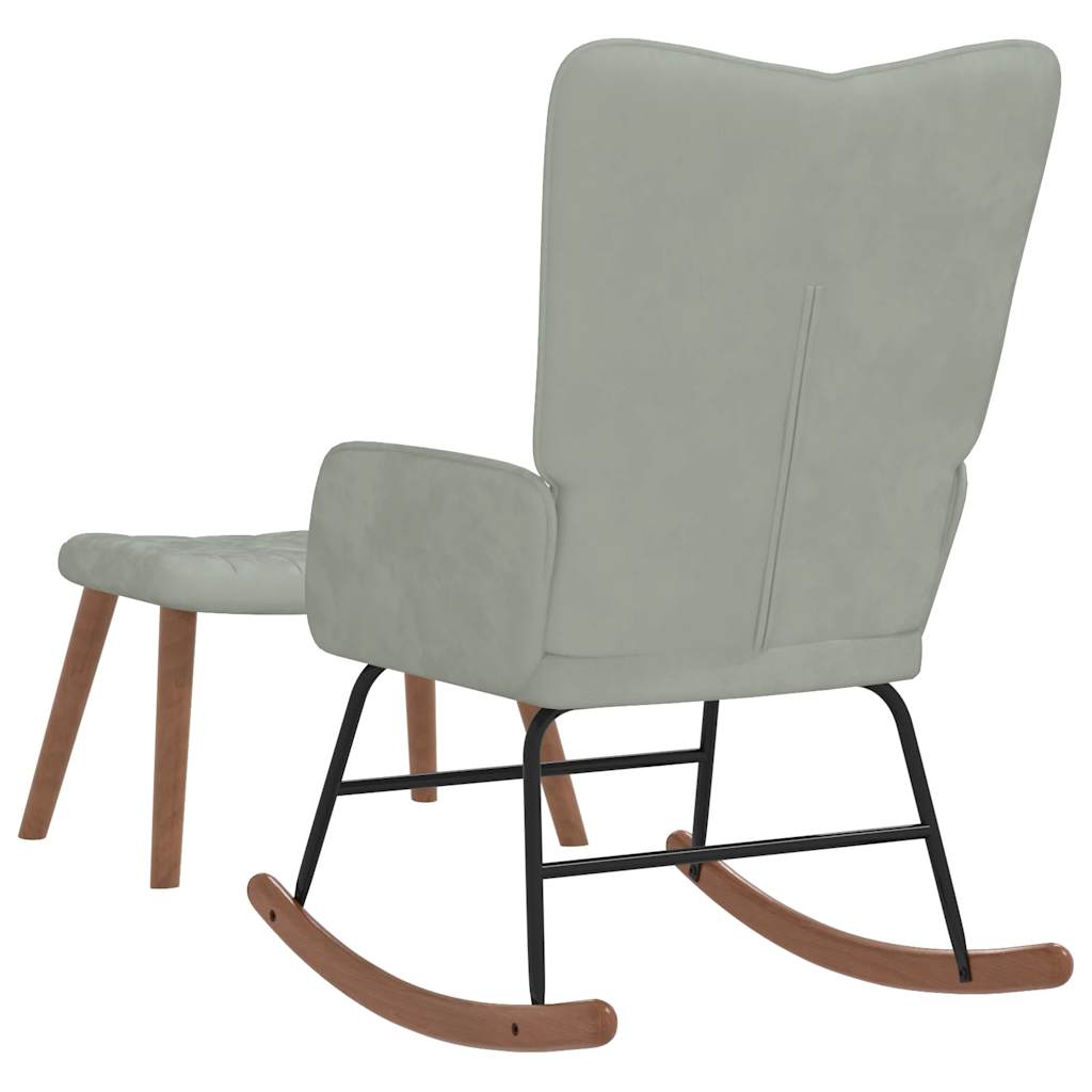 Fauteuil à bascule avec tabouret en velours gris clair