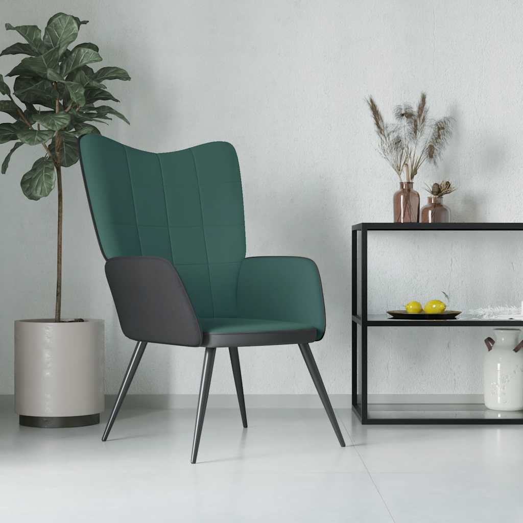 Relaxsessel Dunkelgrün Samt und PVC