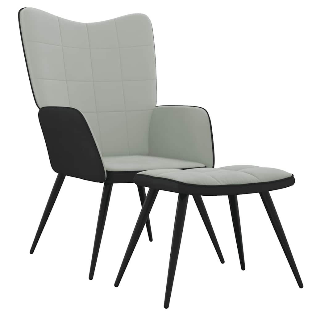 Relaxsessel mit Hocker Hellgrau Samt und PVC