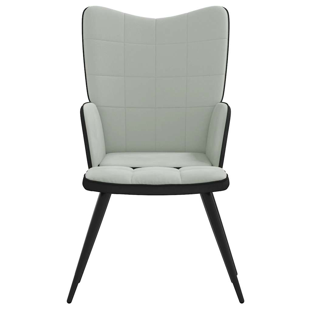 Relaxsessel mit Hocker Hellgrau Samt und PVC