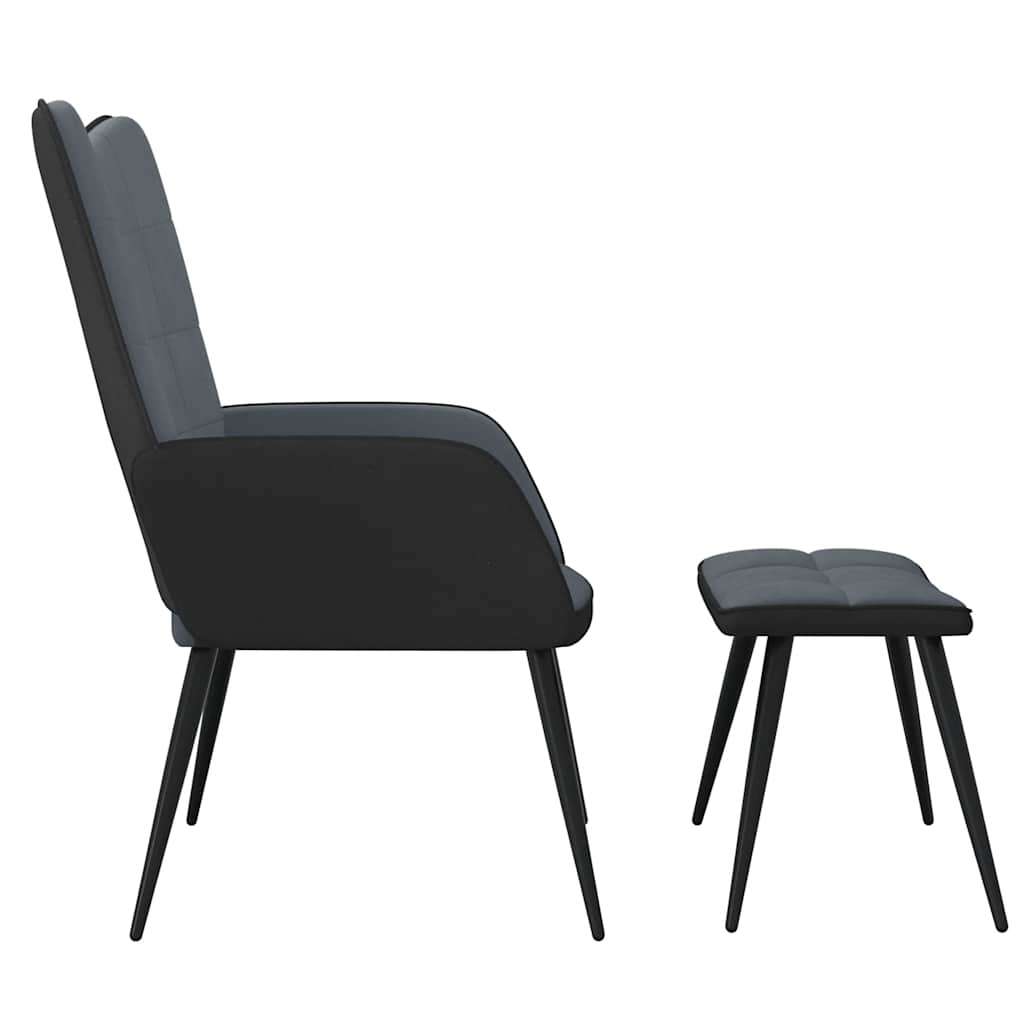 Relaxsessel mit Hocker Dunkelgrau Samt und PVC