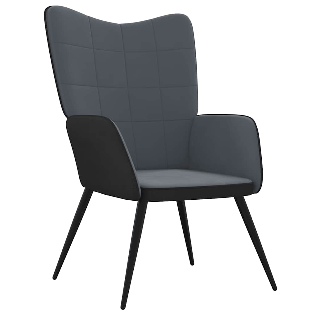 Relaxsessel mit Hocker Dunkelgrau Samt und PVC