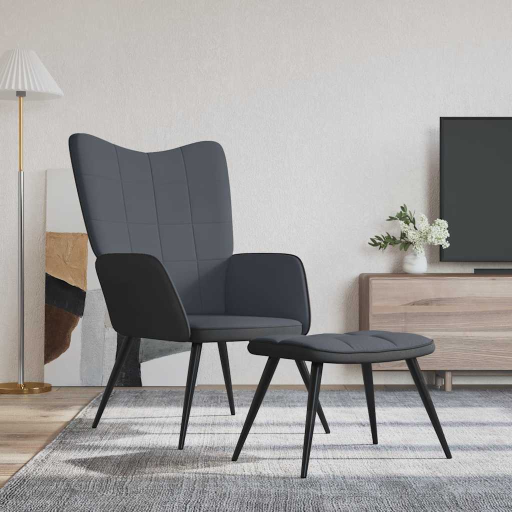 Relaxsessel mit Hocker Dunkelgrau Samt und PVC