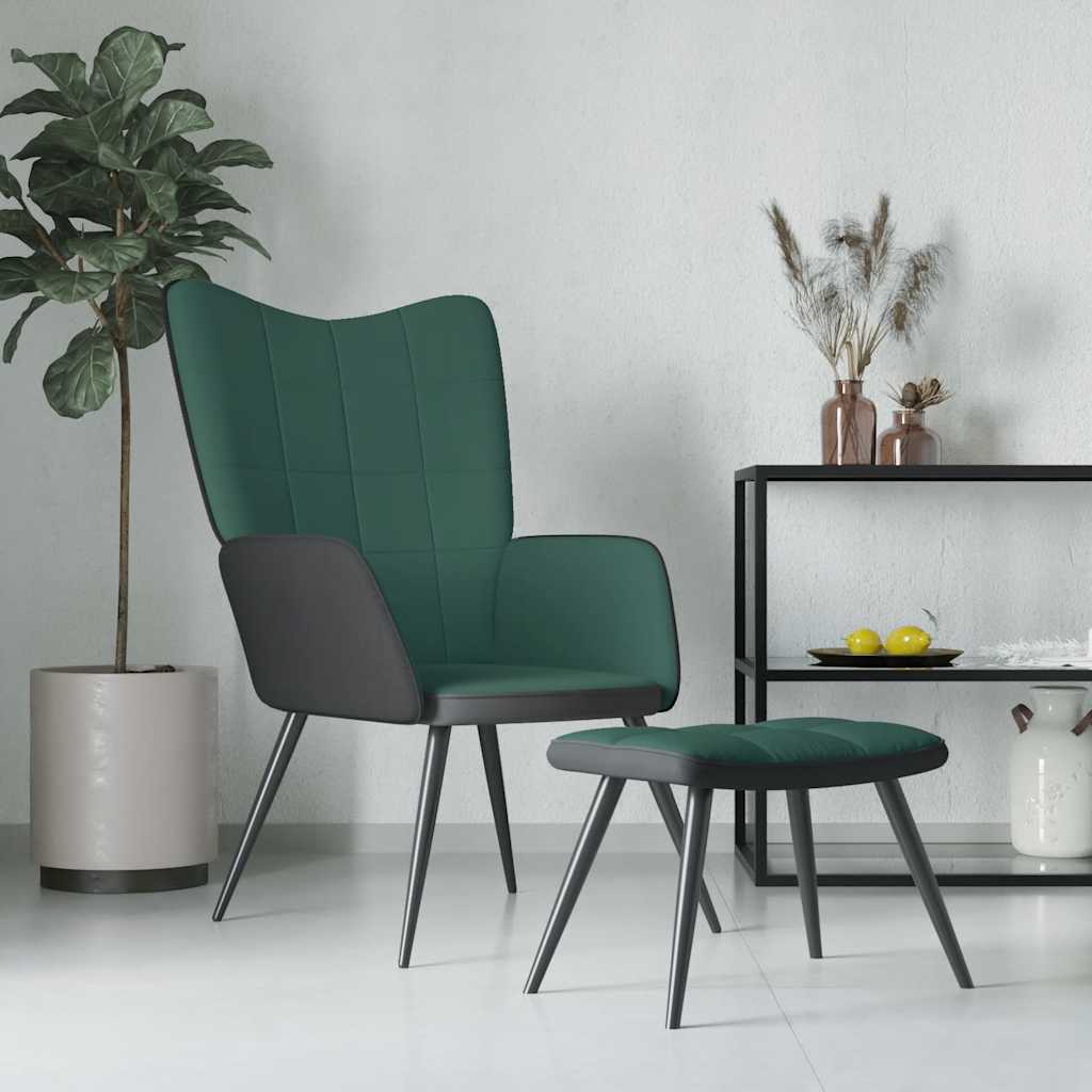 Relaxsessel mit Hocker Dunkelgrün Samt und PVC